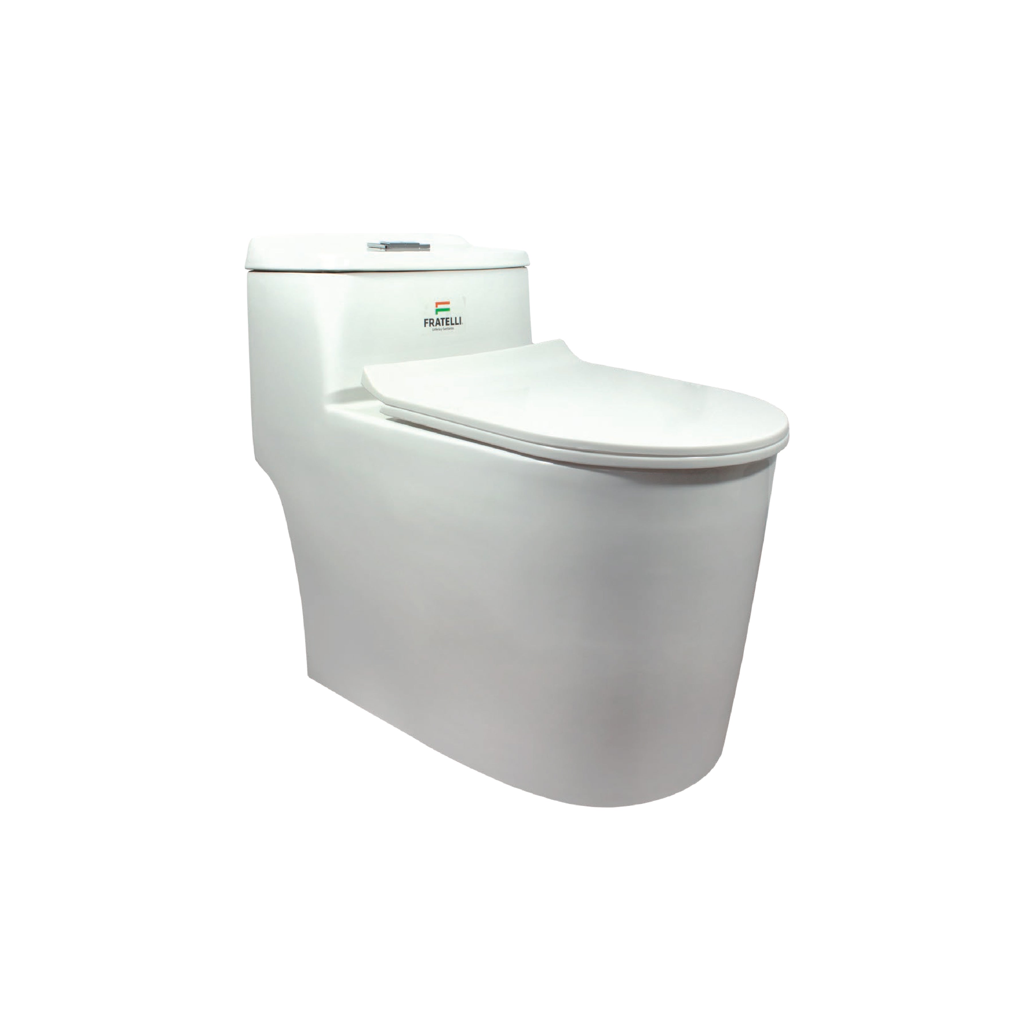 Inodoro One Piece + Tapa Asiento Y Acces. Minimalista Cuadrado Blanco 8121 (680X360X600) Fratelli
